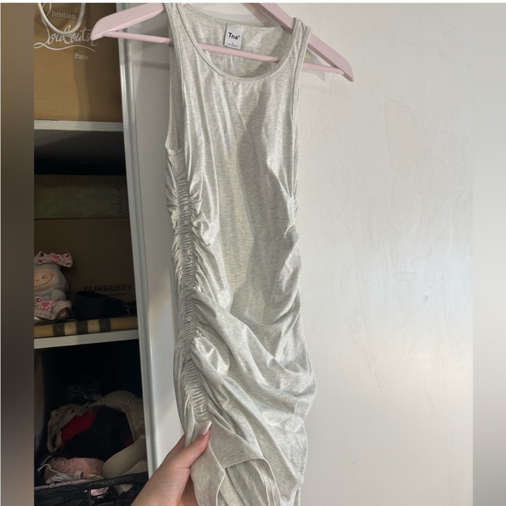 Aritzia Light Gray Ruched Mini Dress